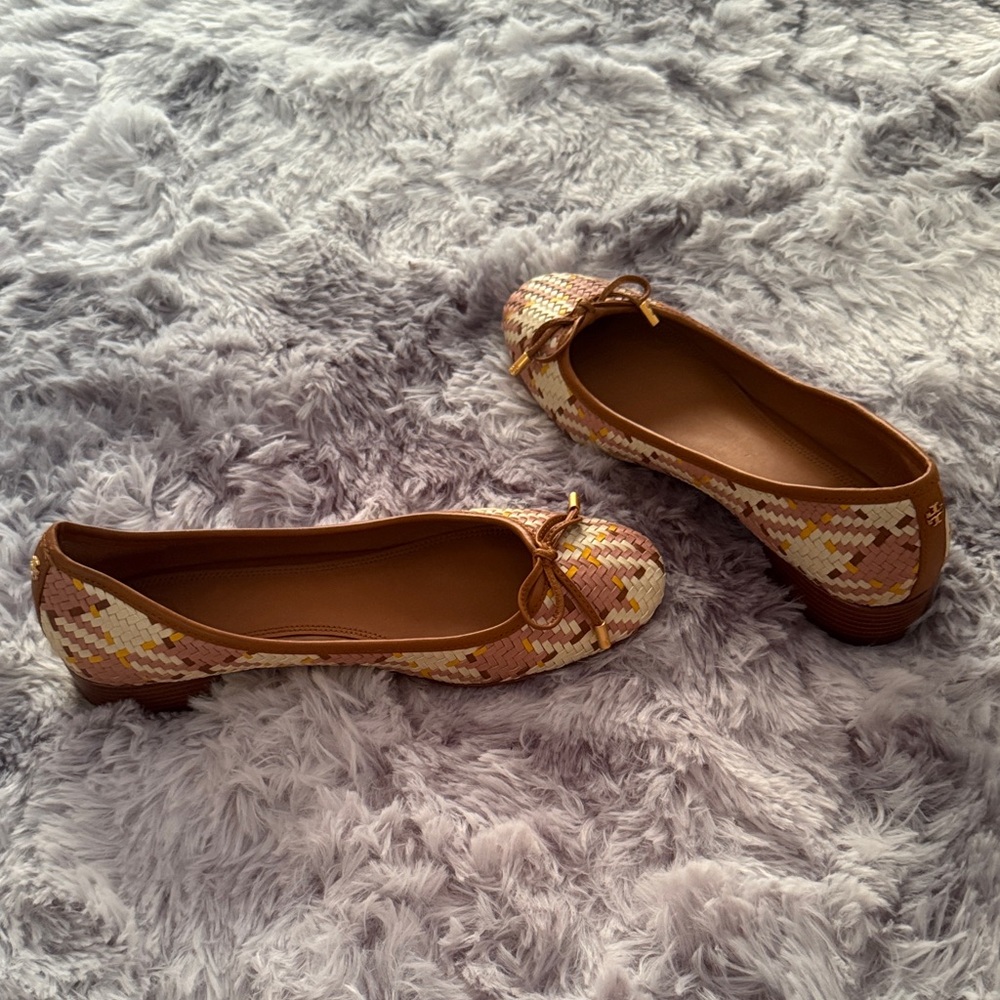 Tory Burch Brown and Cream Patterned Flats